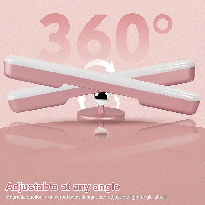 Wireless Vanity Lights for Mirror, Rechargeable Battery Operated Stick on Lamp, Adjustable Makeup Light, Cordless Magnetic LED Bar Renter Friendly Lighting Decor Gift, Pink