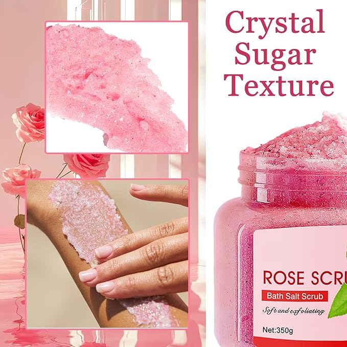 Rose Body Exfoliator, Deep Cleaning Exfoliating Body Scrub, Moisturizing Nourishing Salt Rose Body Scrub, 350 g