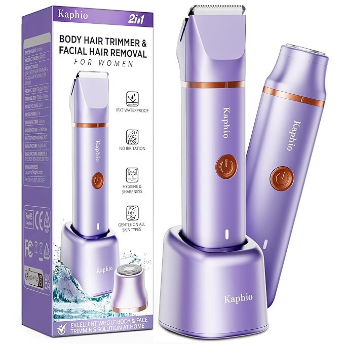 Bikini Trimmer for Women Pubic Hair: 2 in 1 Electric Razors for Women - Rechargeable Electric Shaver - IPX7 Waterproof Lady Shaver for Travel & Shower Use (Purple-Gold)