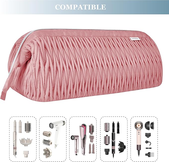 Leudes Dy son Air wrap Travel Case for Shark Hair Dryer Airstraight Flex Style Hair Attachment Tool Organizer Accessories Air Wrap Flat Curling Iron Carrying Case (Dark Pink)