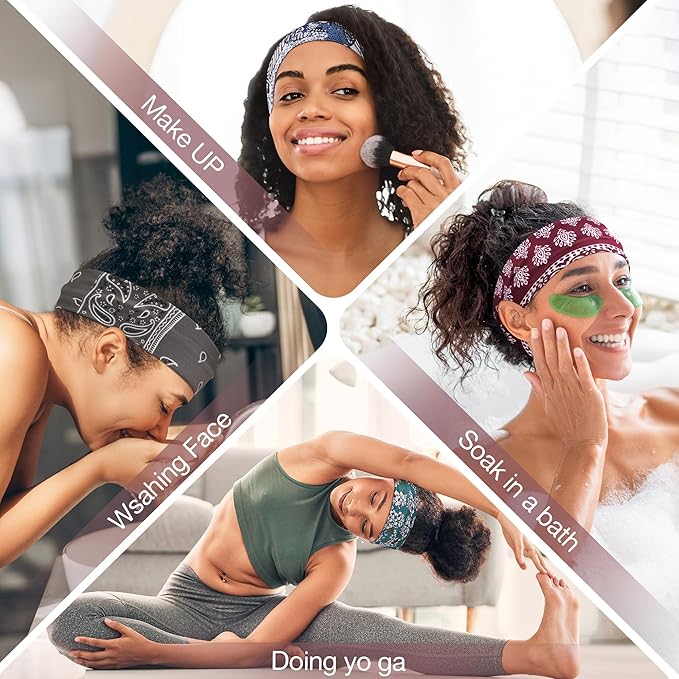 8 Pack Headbands for Women Non Slip - Stylish Sports Hair Bands for Women's Hair - Soft Cotton Cloth Stretchy Headbands for Women for Yoga, Outdoor Exercise Running