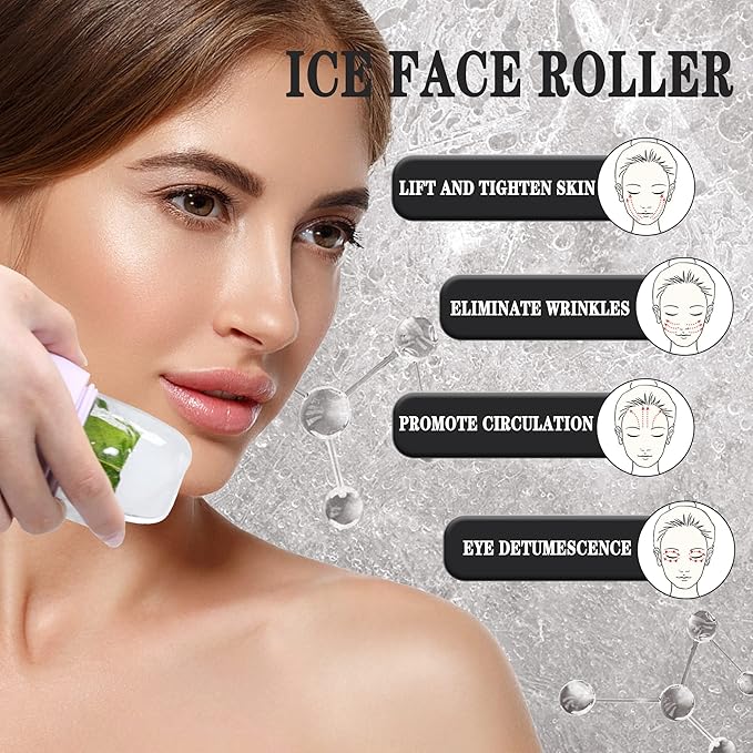 Ice Face Roller Massager Enhance the Glow, Ice Roller for Eyes and Neck Naturally Conditioning and Skin Care, Reusable Massage Silicone Ice Mold