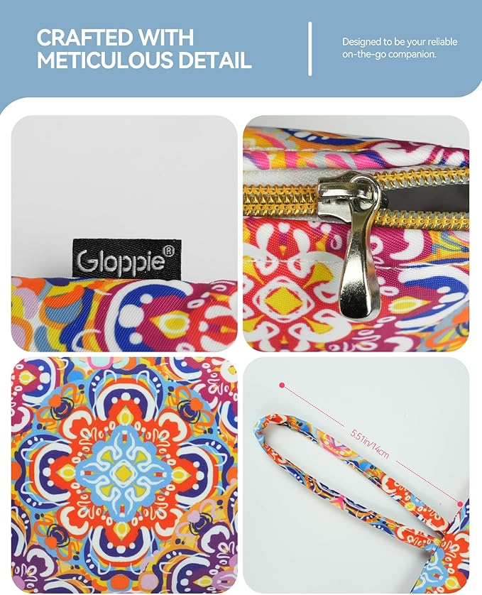 Gloppie Small Makeup Bag for Purse - Bohemian Cosmetic Bag for Women | Zipper Makeup Pouch Teacher Appreciation Gifts