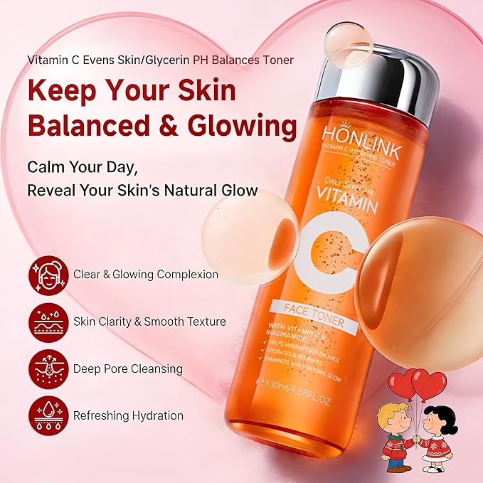 Vitamin C Hydrating Face Toner 130ml, Gentle Daily Toner with Niacinamide & Hyaluronic Acid, Alcohol-Free Skin Care for All Skin Types, Valentine’s Day Gift for Her