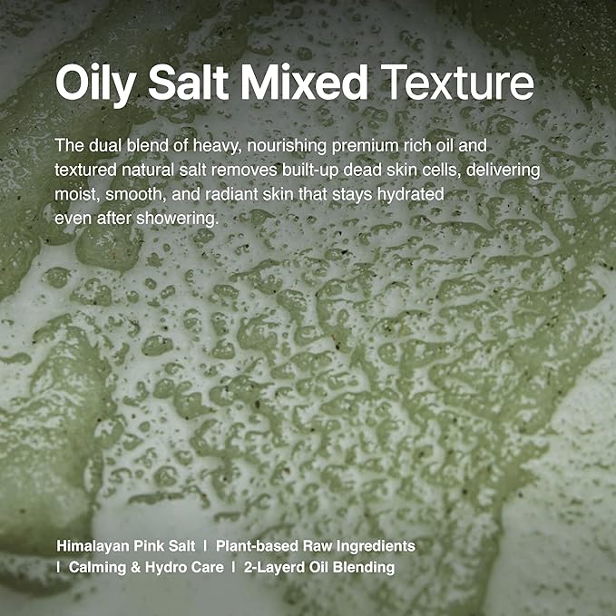 Himalayan Salt Body Scrub, Basil & Green Tea Exfoliating Oil Scrub with BHA LHA, Moisturizing Body Polish for Sensitive Skin, Soothing Mugwort & Oat, Green Citrus Scent, 10.5 oz