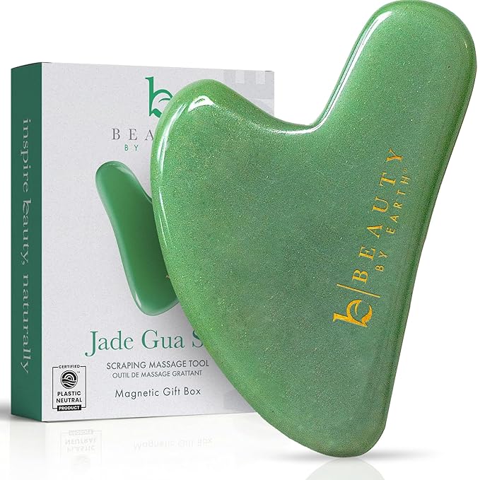 Beauty by Earth Jade Gua Sha Facial Tools - Face Sculpting & Massager Tool for Lymphatic Drainage & Jawline Sculpting, Guasha Tool for Face, Eye Depuffer Skin Care Tools