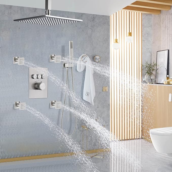 (Upgrade) Solid Brass Shower Body Spray Massage Nozzle Wall Jets, Flow Can Be Controlled, Showerhead Can Swivel (4PCS, Brushed Nickel)