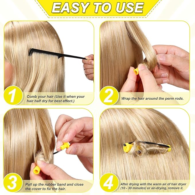 WILLBOND 60 Pcs Perm Rods for Long Hair Plastic Curl Rods Cold Wave Irons Curling Roller for Hair Styling Hairdressing Tools(0.28 Inch,Yellow)