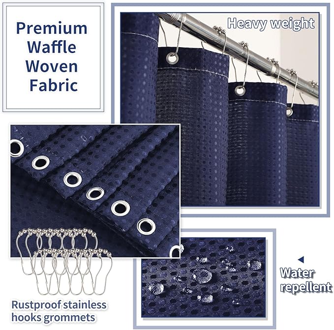 Bathroom Set with Shower Curtain and Rugs- 25PC Bathroom Accessory Set, Navy Blue Shower Curtain Set, Toilet Brush, Trash Can, Qtip Holder & Soap Dispenser