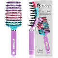 Boar Bristle Hair Brush Set of 2, HIPPIH Wet & Dry Hair Brushes Made by Fine Natural Boar Hair Can Adds Shine and Smoothing, Detangling Hairbrush for Women, Men & Kids' Long Curly Thick Hair