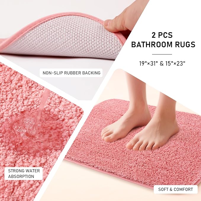 Bathroom Sets with Shower Curtain and Rugs Bathroom Accessories Set Pink Bathroom Set,Shower Curtain Set with Stainless Steel Trash Can