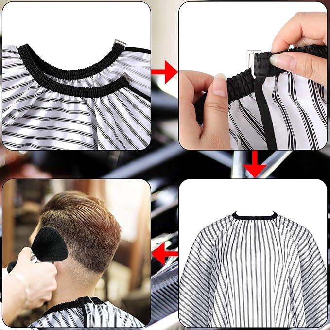 FEBSNOW Professional Hair Cutting Cape with Neck Duster Brush, Salon Barber Cape, Hair Cutting Accessories (Stripe)…