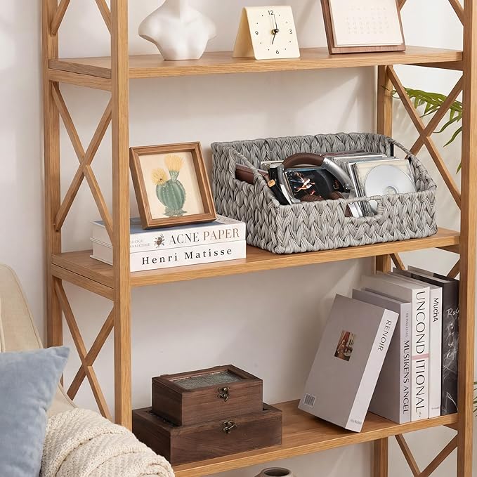 GRANNY SAYS Wicker Storage Basket for Shelves, Large Wicker Baskets with Handles, Trapezoid Woven Basket for Storage, Decorative Baskets for Gifts Empty, Gray