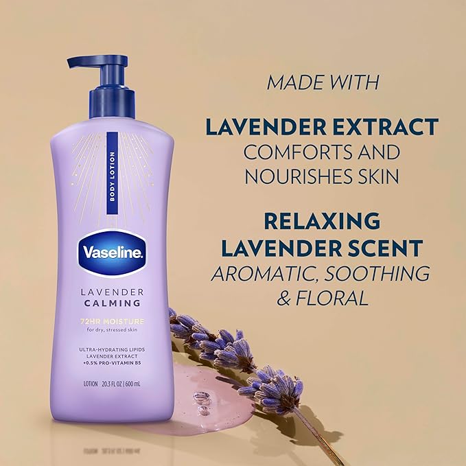 Vaseline Intensive Care Calm Healing Body Lotion 3 count for Dry Skin Made with Ultra-Hydrating Lipids and Lavender Extract to Heal and Restore Dry Skin 20.3 oz