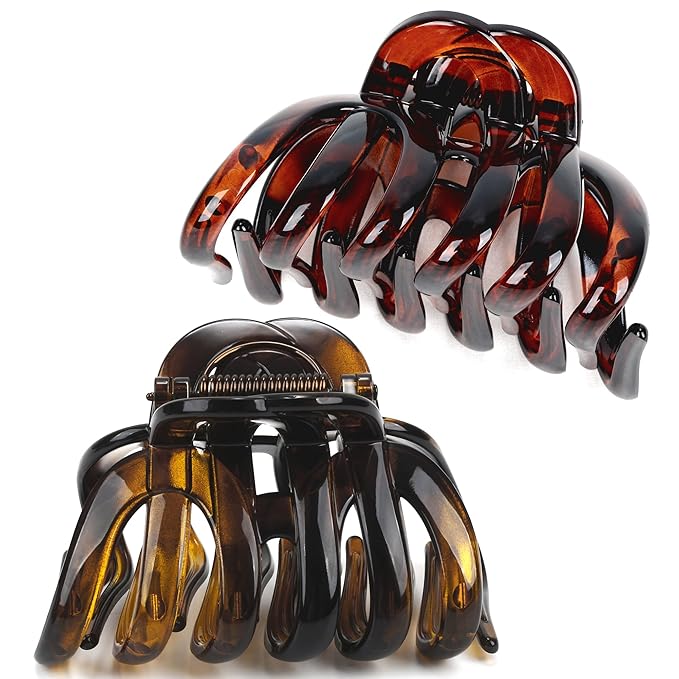 Octopus Hair Claw Clips for Thick Hair 3.6" Large Octopus Claw Clips for Women's Long Hair (2 Pcs, Brown&Dark Red)