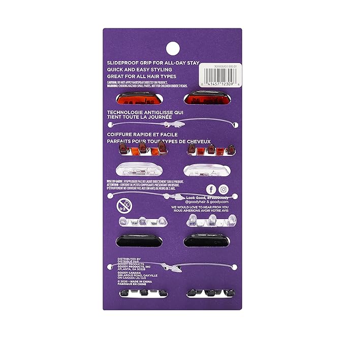 Goody Classic Claw Hair Clips - 6-Count, Clear, Brown and Black - 1/2 Claw Will Gently Keep Hair Secured In Place with a Long Lasting Hold, color may vary (Pack of 2)