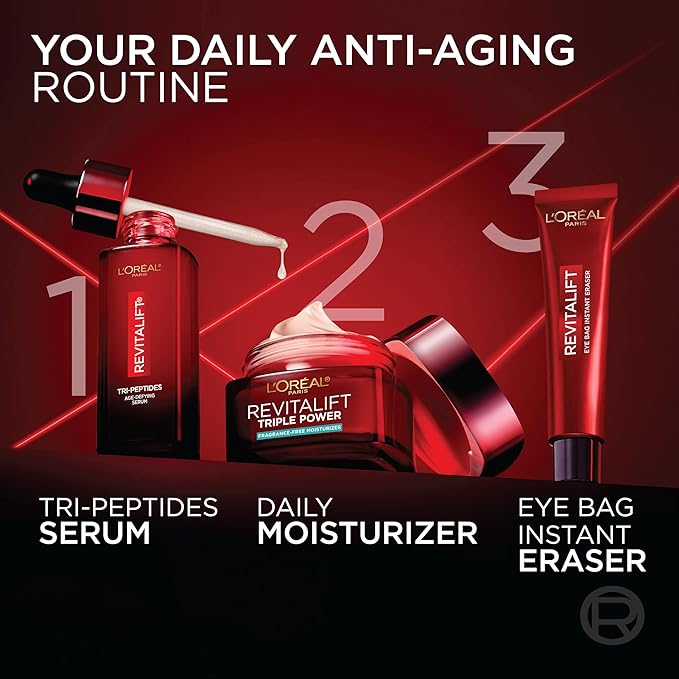 L'Oreal Paris Revitalift Triple Power Anti-Aging Face Moisturizer, Pro Retinol, Hyaluronic Acid & Vitamin C, Reduce Wrinkles, Fragrance Free 1.7 Oz