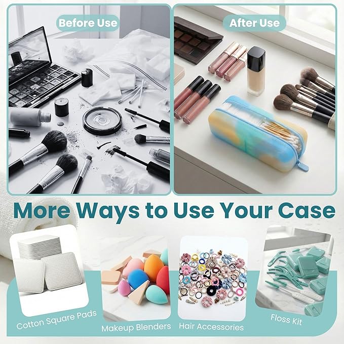 Cotton Pad Swab Travel Case – 2-in-1 Portable Waterproof Qtips Dispenser for Cotton Square Pad & Qtip, Floss, Bobbi Pin, Nail Kit, Hair Accessories Organizer TSA Compliance – VISFRESH (Ocean Breeze)