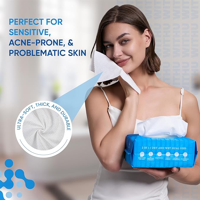 WITHU Disposable Face Towels – Ultra-Soft Biodegradable Face Cleansing Wipe, Makeup Remover Wipes, Facial Cleansing Cloths, Travel Face Towels, Multi-Use Dry Washcloths for All Skin Types, 20 Count