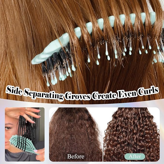 Curl Defining Brush, Boar Bristle Detangling Hair Brush for Women Girls Thick Curly Wavy Hair Wet Dry Use, Fast Blow Drying Vented Styling Hairbrush, Smoothing Hair No Tangle (Turquoise)