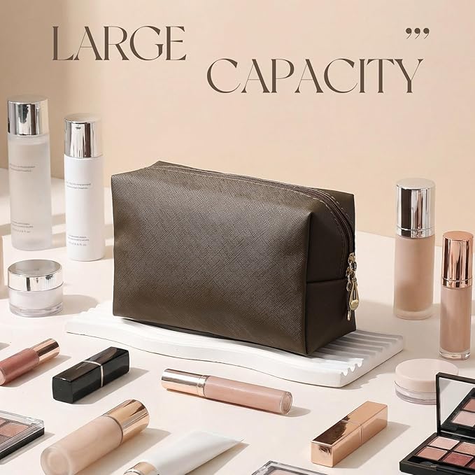 Kigeli 15 Pcs Aesthetic Makeup Bags PU Leather Cosmetic Pouches Waterproof Plain Toiletry Bags Makeup Pouches Bulk for Women Party Gift Travel Storage Organizer(Coffee)