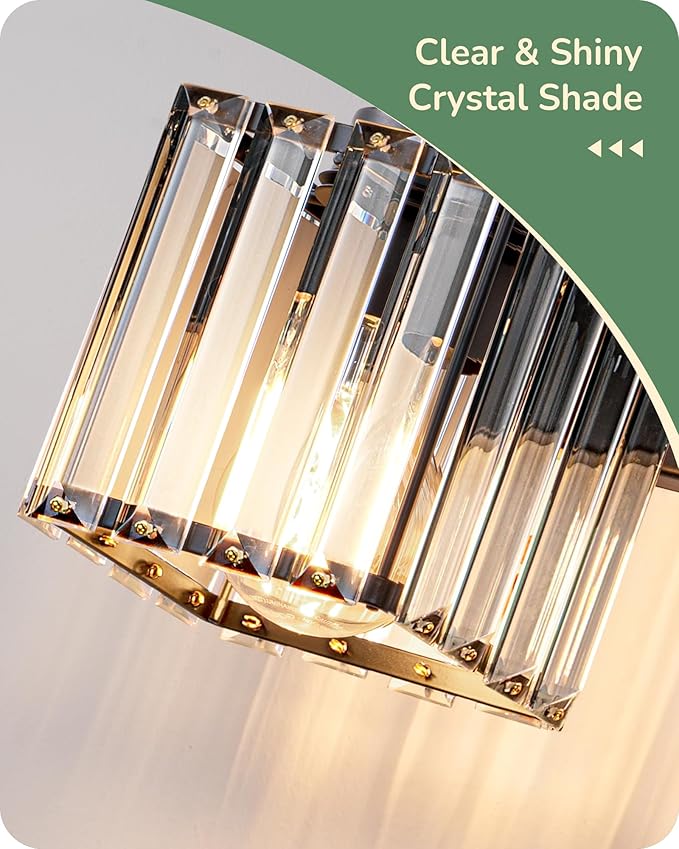 EDISHINE Hardwired Bathroom Light Fixtures, Modern Wall Sconces Set of Two, Crystal Bathroom Vanity Llight, Indoor Lighting Fixtures Over Mirror, Black Wall Lamp for Bedroom