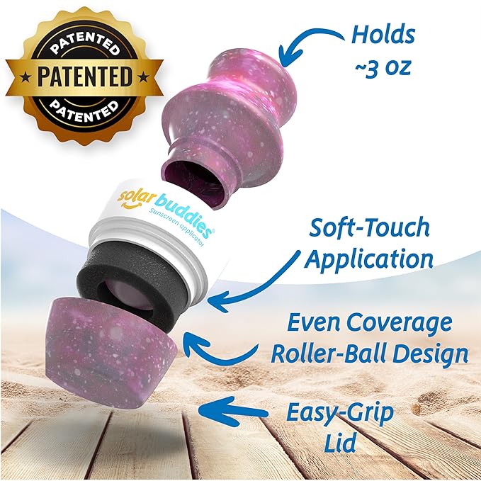 Solar Buddies Sunscreen Applicator - Galaxy Single - Refillable Roll on Sponge Sunscreen, Suncream & Lotion Applicator For Kids, Adults & Families - Holds 3.4fl oz, Perfect Size for Travel