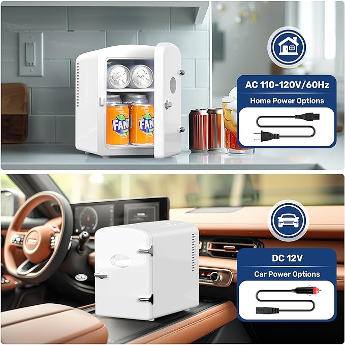 YSSOA 6L 8 Cans Compact Mini Fridge, Warmer and Cooler Portable Refrigerator with Observation Window, Freon-Free & Eco Friendly, White