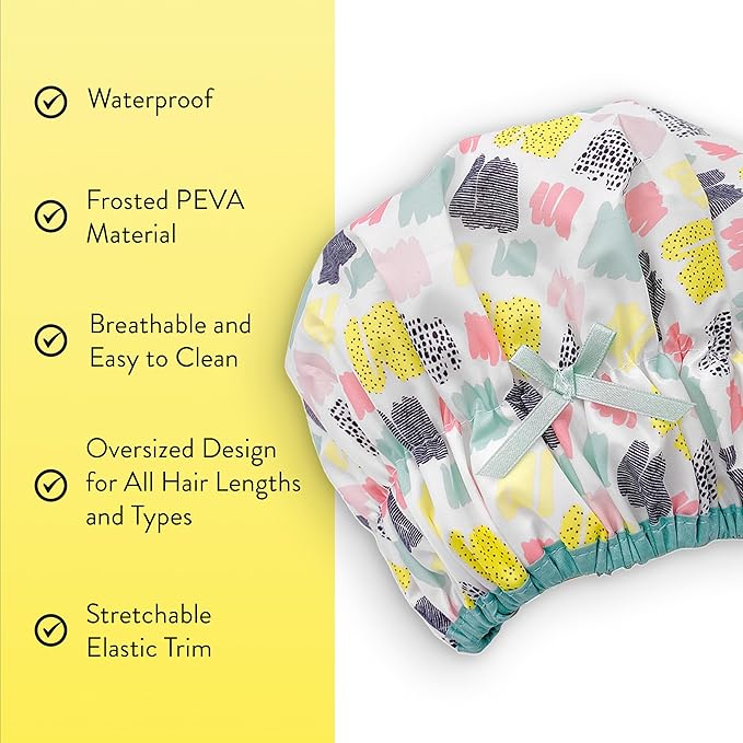 Reusable Shower & Bath Cap & Lined, Oversized Waterproof Shower Caps Large Designed for all Hair Lengths with PEVA Lining & Elastic Band Stretch Hem Hair Hat - Fashionista Living Color