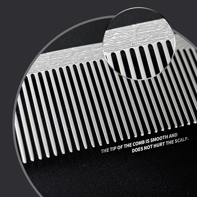 2 Pcs 304 Stainless Steel Metal comb, anti-static, heat-resistant, Ultra-thin, Metal Teasing Comb with Pick, Rat Tail Comb, Wood Grain Design