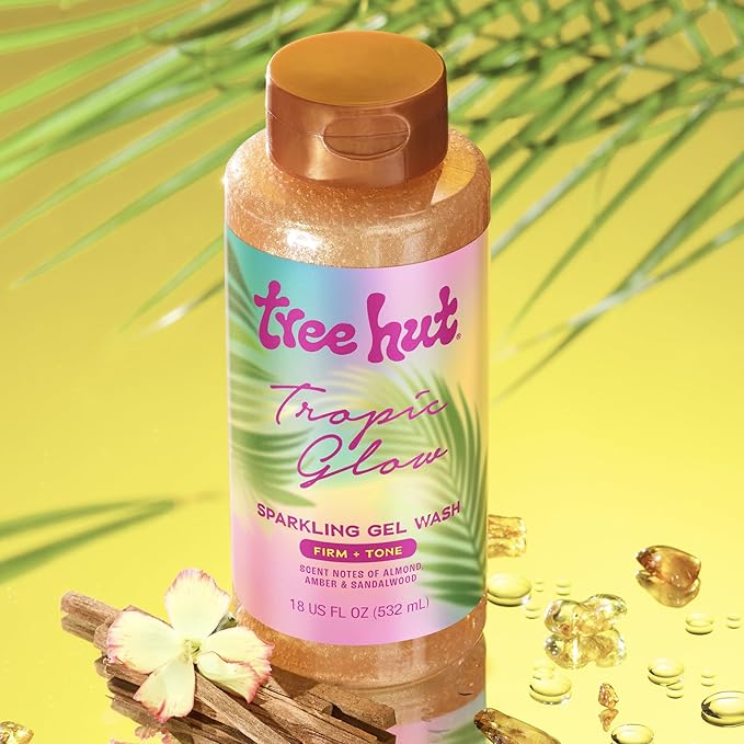 Tree Hut Tropic Glow Sparkling Gel Wash, Moisturizing & Hydrating Body Wash with Shea Butter, Warm Scent, Soft & Radiant Skin, 18 fl oz