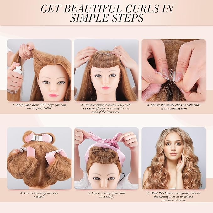 Heatless Curlers, Heatless Curls Overnight Set for Women, No Heat Hair Curlers to Sleep In, Jumbo Overnight Curls with Blowout Rods for Long Hair (Pink, 3 Pack Curling Rod with 1 Scarf)