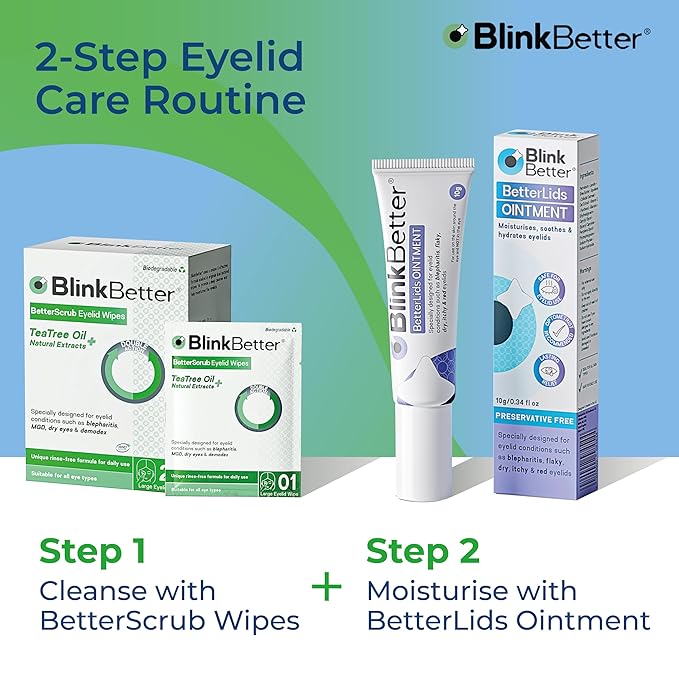 Tea Tree Oil Eyelid Wipes - 20 x Natural Blepharitis, MGD & Dry Eye Relief Wipes | Cleansing, Soothing, Dual-Textured, Triple Moisture Formula | Biodegradable & Gentle (Pack of 1, 20)