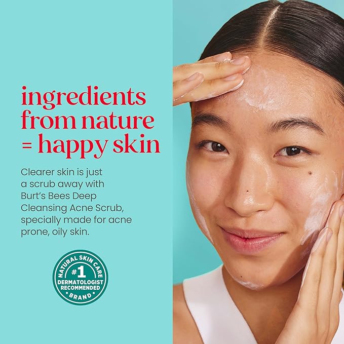 Burt’s Bees Clear and Balanced Deep Cleansing Acne Scrub, Salicylic Acid Acne Treatment with Cica, Facial Cream Exfoliator Helps Unclog Pores and Reduce Acne, 4 Oz (Pack of 2)