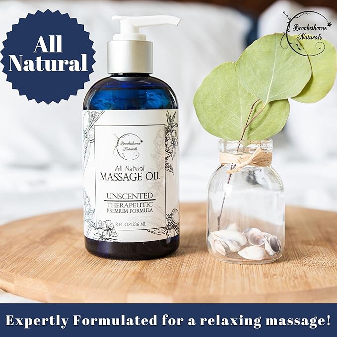 Unscented Massage Oil for Massage Therapy – 100% Natural Body Oil with Sweet Almond, Grapeseed & Jojoba for Premium Glide – Pure Carrier Blend for Aromatherapy – Brookethorne Naturals (Pack of 2)