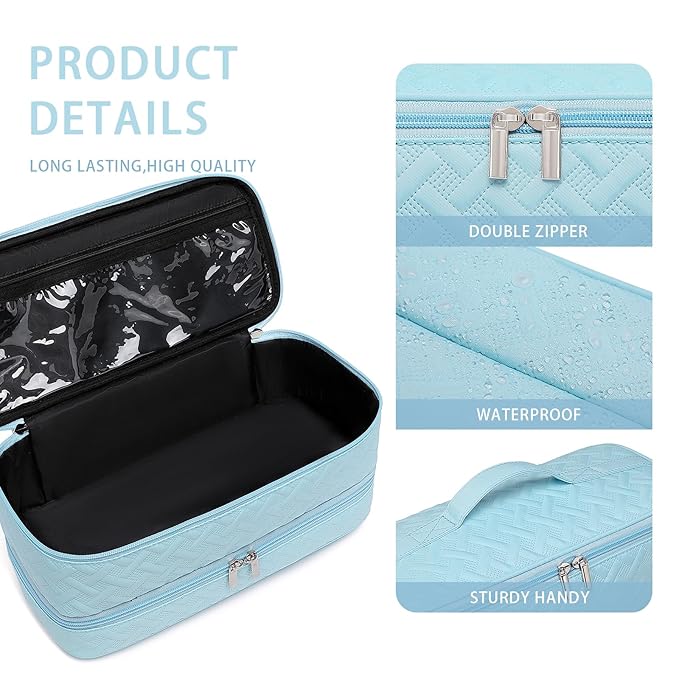 Double-Layer Travel Carrying Case for Hair Dryer/Shark Flexstyle/Dyson Airwrap and Hair Styler Attachmentst Portable Storage Organizer Bag Hair Tools Travel Bag (Blue)
