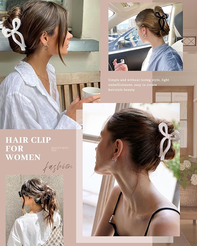 Molans 5Inch Large Hair Claw Clips 4 PCS for Women - Acrylic Hair Accessories for Thick Hair and Long Hair, Big Strong Durable Hair Applique, Oversized Non-slip Rectangle Butterfly Bow Jaw Hair Clips