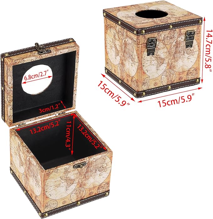 Sumnacon Retro Wood Square Tissue Box Cover - Vintage Cube Tissue Box Holder, Decorative Facial Tissue Holder for Bedroom Bathroom Dresser Night Stand Table Car Store Office Home Decor, Yellow