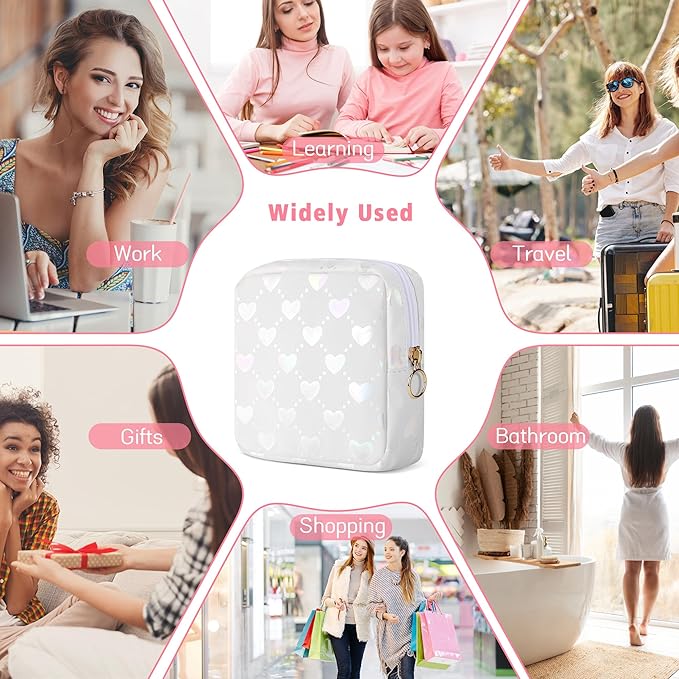 Period Bag Pouch, Leather Sanitary Napkin Storage Bag for Girls Womens, Portable Sanitary Napkin Period Pad Pouch Bag for Purse, Small Make Up Bags(White LOVE)