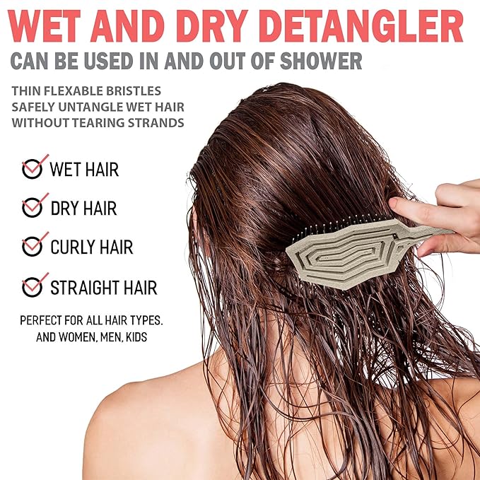 Fiora Naturals Hair Detangling Brush for Women - Detangler Hair Brush w/Flexible Soft Bristles- Gently Glides Through Tangles - Curly, Fine, Dry and Shower Wet Hairbrush, cepillo para cabello-Beige