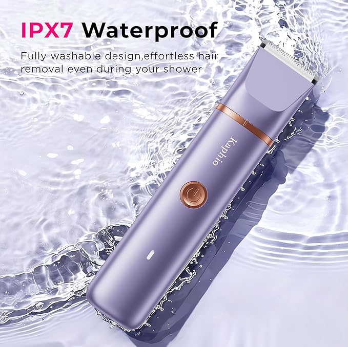 Bikini Trimmer for Women Pubic Hair: 2 in 1 Electric Razors for Women - Rechargeable Electric Shaver - IPX7 Waterproof Lady Shaver for Travel & Shower Use (Purple-Gold)