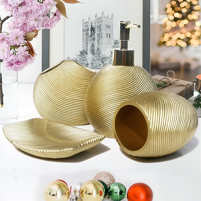 LUANT Bathroom Accessories Set Including Cup, Toothbrush Holders, Soap Dishes and Soap Dispenser, Gold