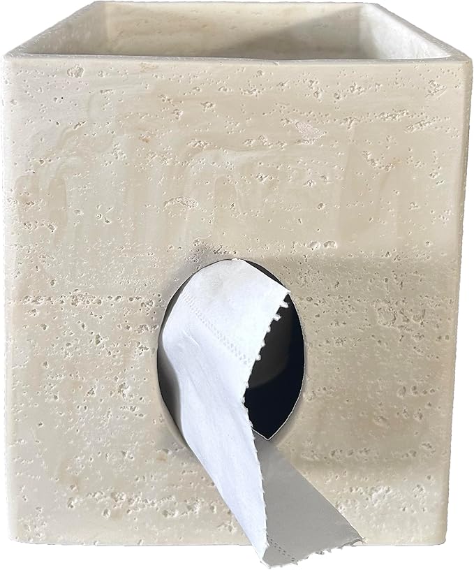 Hymmah Square Tissue Box Cover Holder with Tray,Unique Cube Design Tissue Dispenser Cover Decor for Vanity Counter Tops Also Great for Bedroom and Living Room