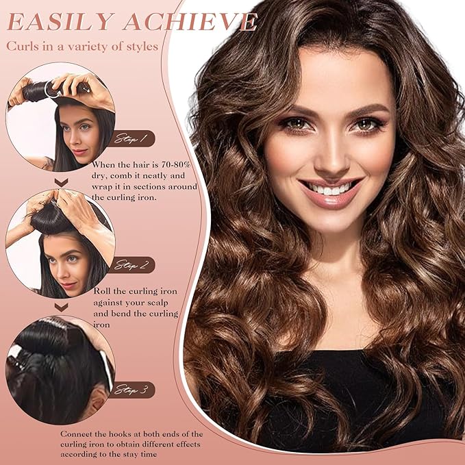 Heatless Curls Overnight Set - Jumbo Soft Hair Curlers to Sleep In, No Damage Velvet Curling Rods with Silk Scarf, Alternative to Heat Styling-6pcs Rosebrown
