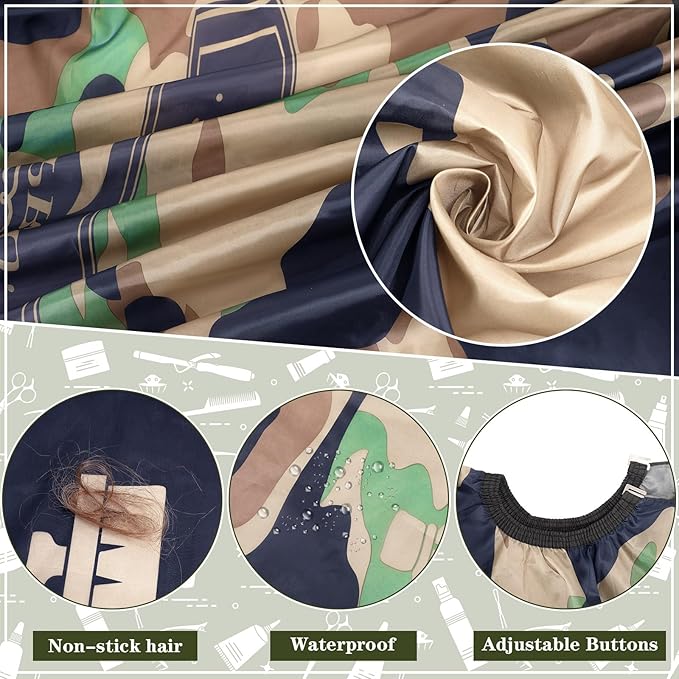 FEBSNOW Barber Cape Waterproof Professional Hair Cutting Cape Neck Duster Brush for Haircut Army Green Salon Beard Hairdressing Kits 46.8 × 56 Inches