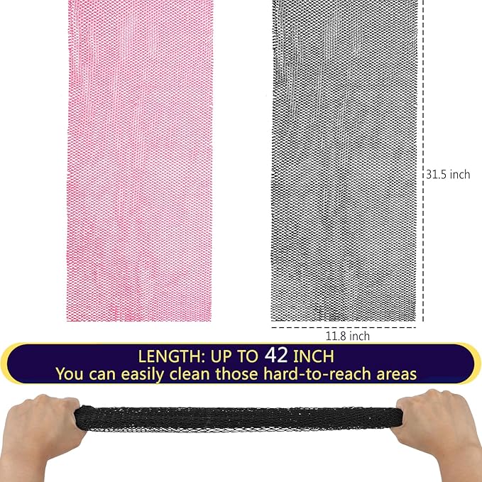 KINGMAS African Net Sponge, Authentic Nylon with Knots, 2 Pieces Exfoliating Body Scrubber Bath Sponge, Back Scrubber Washcloth for Shower, Body Care Bathing (Black & Pink)