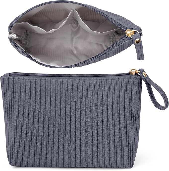 MAGEFY Small Makeup Bag, Corduroy Small Pouches for Purse Cosmetic Bag Makeup Pouches for Key Pocket Lipstick Bag Card Holder Data Cable Organizer(Grey,Small)