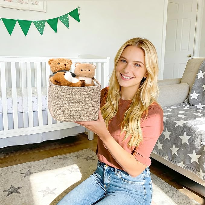 3 Pack Cube Storage Bin, 9”x9”x7” Cotton Rope Woven Baskets for Organizing Toys Clothes Towels, Square Gift Storage Baskets for Shelf, Nursery, Closet, Bathroom, Pantry (Jute)