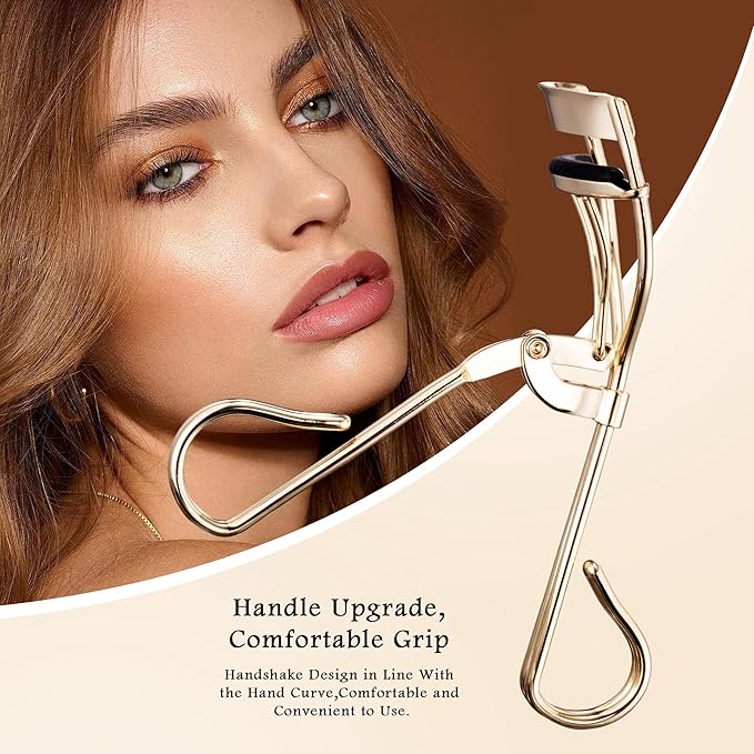 3-in-1 Professional Eyelash Curler Kit – Salon-Perfect Lashes at Home!Includes: Eyelash Curler (w/Replacement Pad), Eyebrow Tweezers & Curved Applicator Toolr – Travel-Friendly & Pain-Free (Gold)