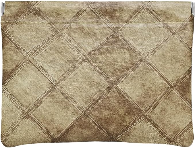 Denim Brown PU Leather Makeup Pouch Set for Women Small Checkered Make Up Bag for Purse Waterproof Initial Makeup Cosmetic Bags Pouches for Purse Aesthetic Travel Toiletry Bag,